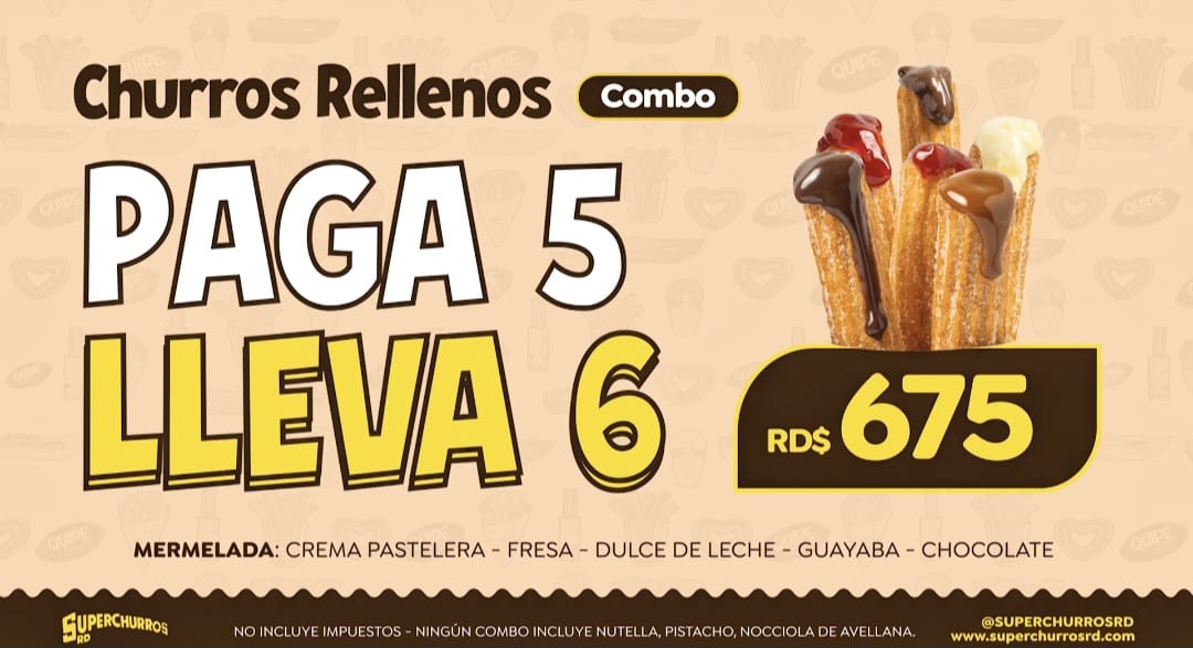 Oferta Churros Rellenos paga 5 lleva 6